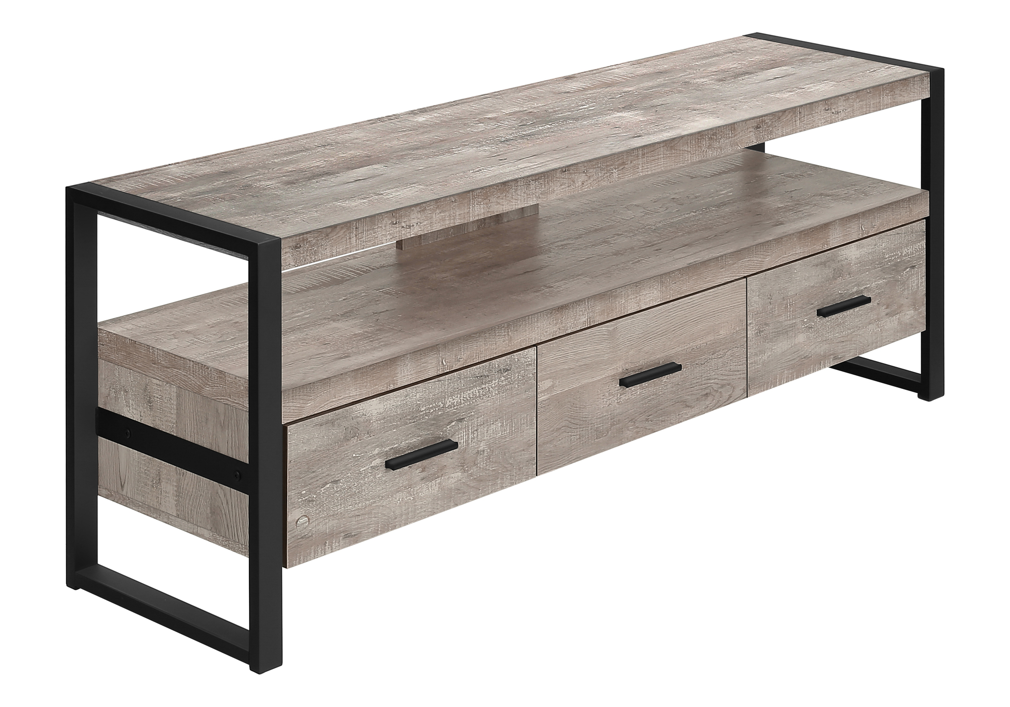 TV STAND - 60"L / TAUPE RECLAIMED WOOD-LOOK / 3 DRAWERS
